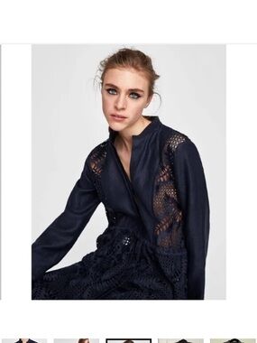 Zara Navy Blue Mini/Tunic Dress with Lace Insets NWOT Size M